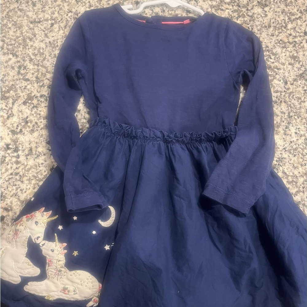Mini Boden Navy Dress with Embroidered Animals